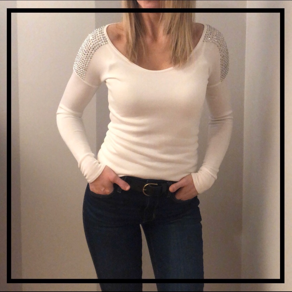 EXPRESS White Classy Rhinestone Long Top